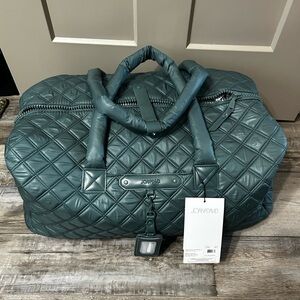 Joan & David 22-inch diamond quilted parachute nylon duffel bag Spruce Green